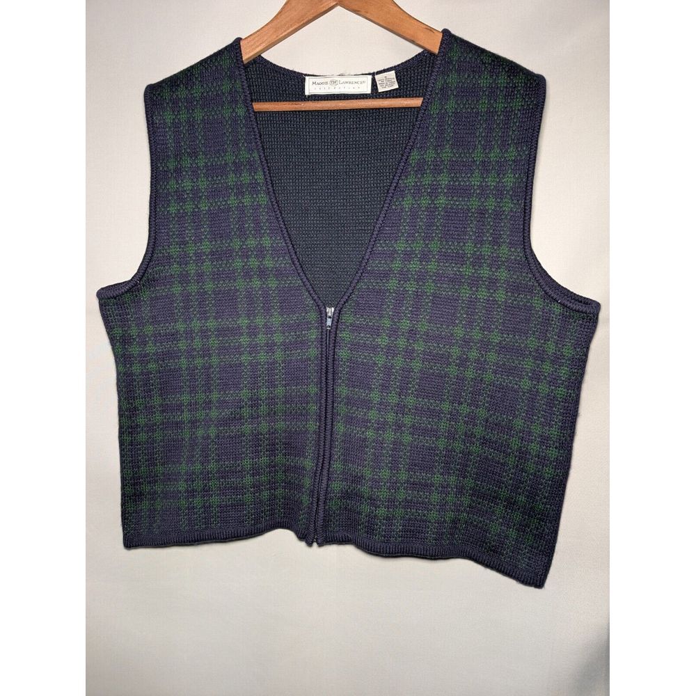 Vintage Maggie Lawrence Collection Zip Up Sweater Vest Navy/ Green Size Small
